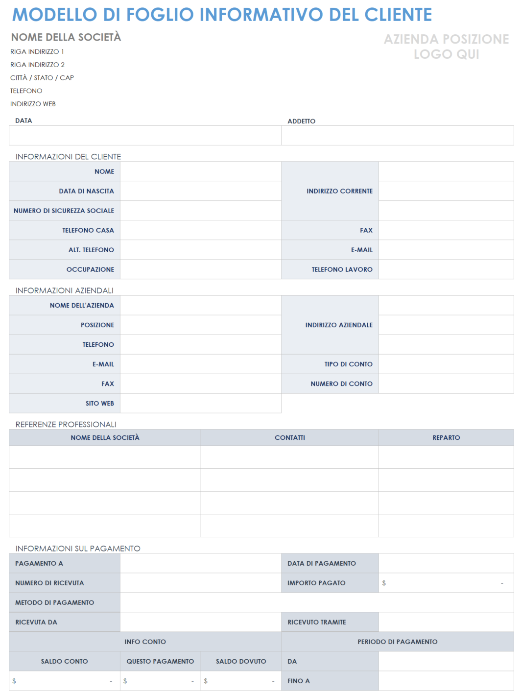 Scheda informativa al cliente