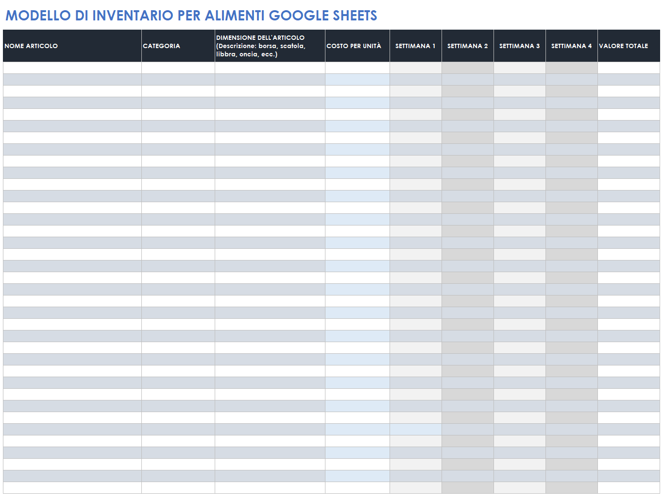  Modello Fogli Google per inventario alimentare
