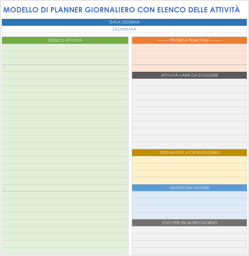  Modello di agenda giornaliera con elenco attività e fogli Google
