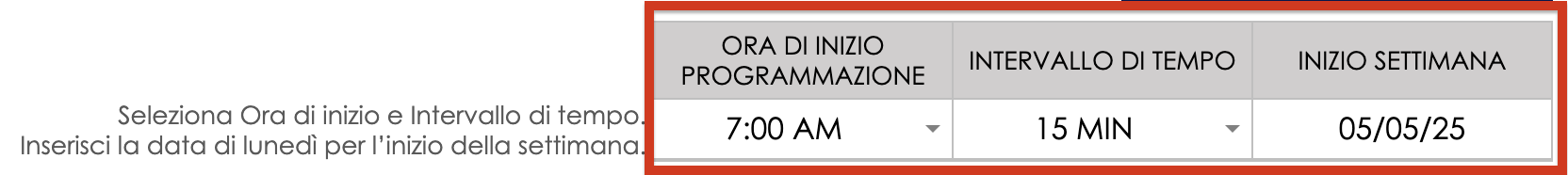 intervalo de tempo de início do cronograma do Google Sheets