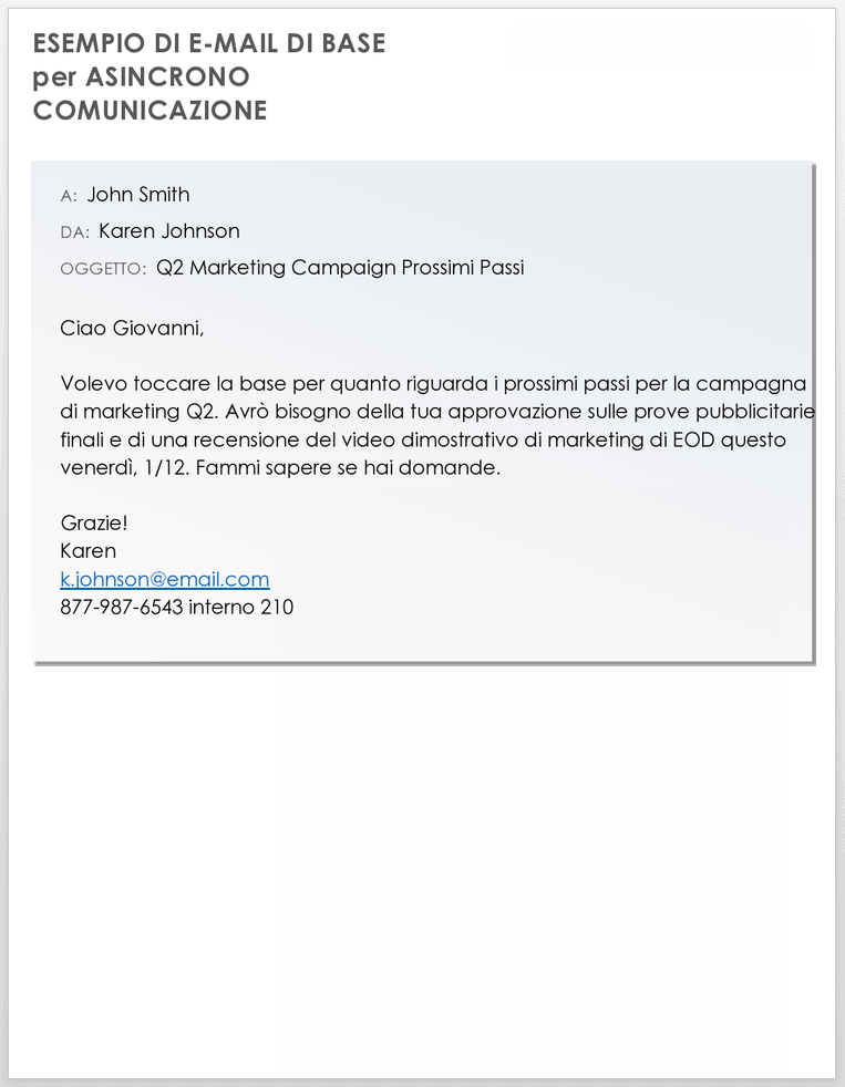 Esempio di e-mail di base per la comunicazione asincrona