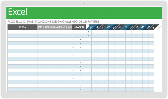  Modello di pianificazione del pagamento della fattura