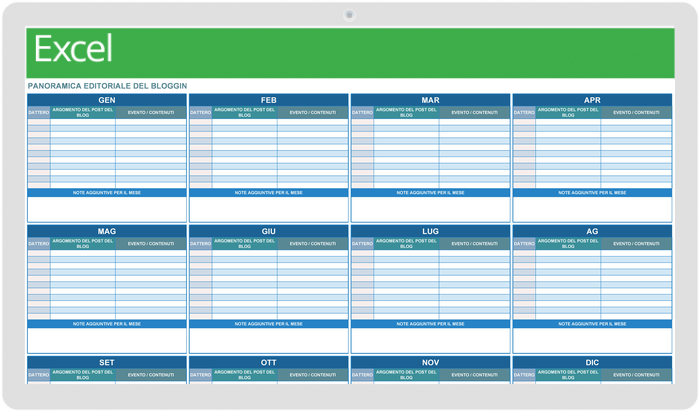 Modello di calendario editoriale per blog