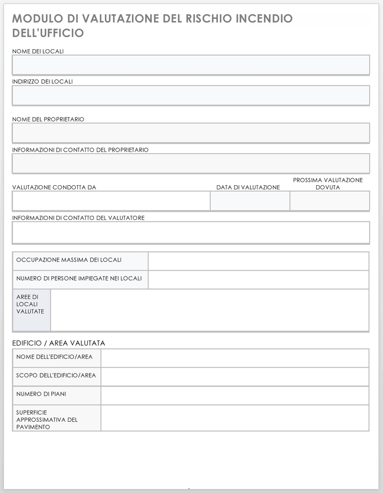 Modello di modulo di valutazione del rischio di incendio dell'ufficio