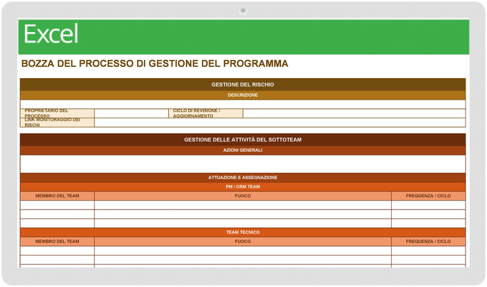 Modello di bozza di processo di gestione del programma