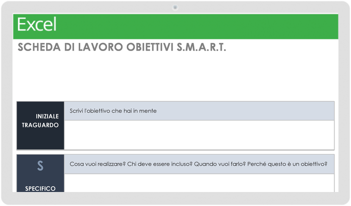 Modello di foglio di lavoro per obiettivi SMART