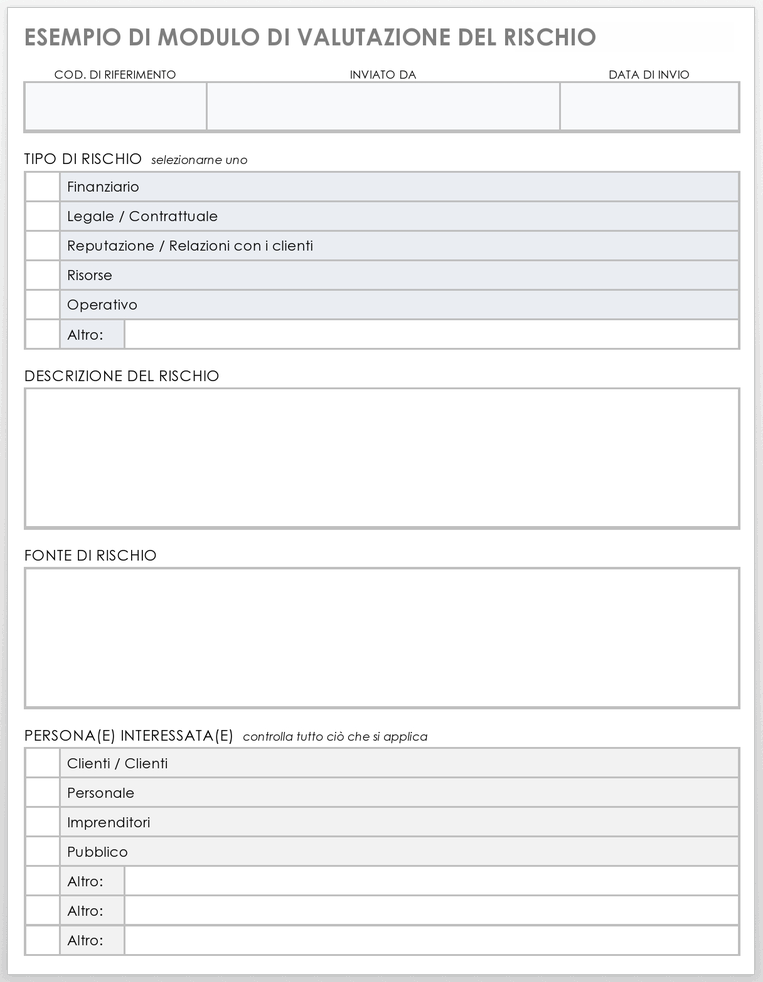 Modello di modulo di valutazione del rischio di esempio